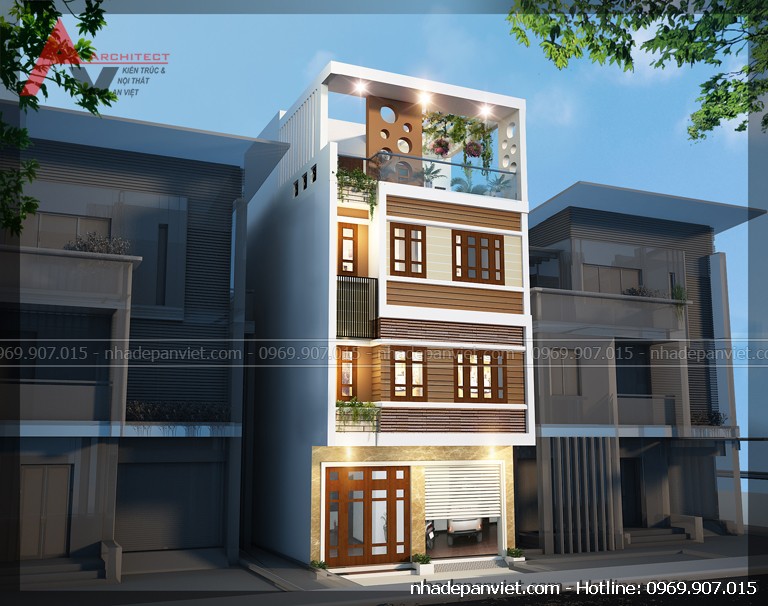 Thiết kế nhà lô đẹp 6x8m 4 tầng hiện đại - Nhà Đẹp An Việt
